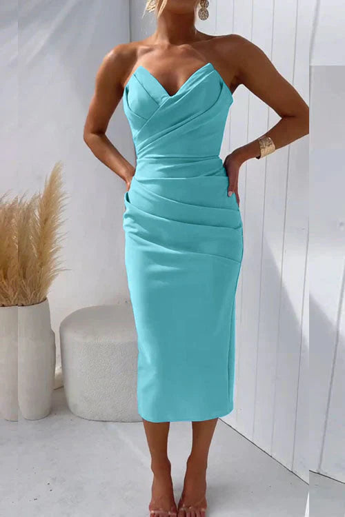 Women's Cocktail Midi Dress | Strapless Bodycon