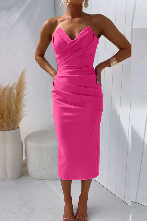 Women's Cocktail Midi Dress | Strapless Bodycon