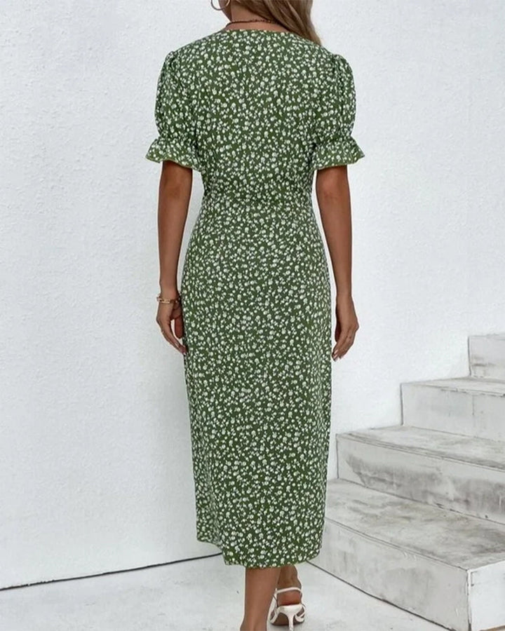 Women's Dress | V-Neck Wrap Short Sleeve Midi