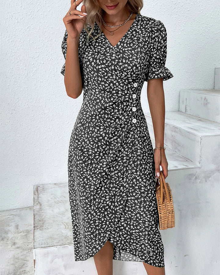 Women's Dress | V-Neck Wrap Short Sleeve Midi