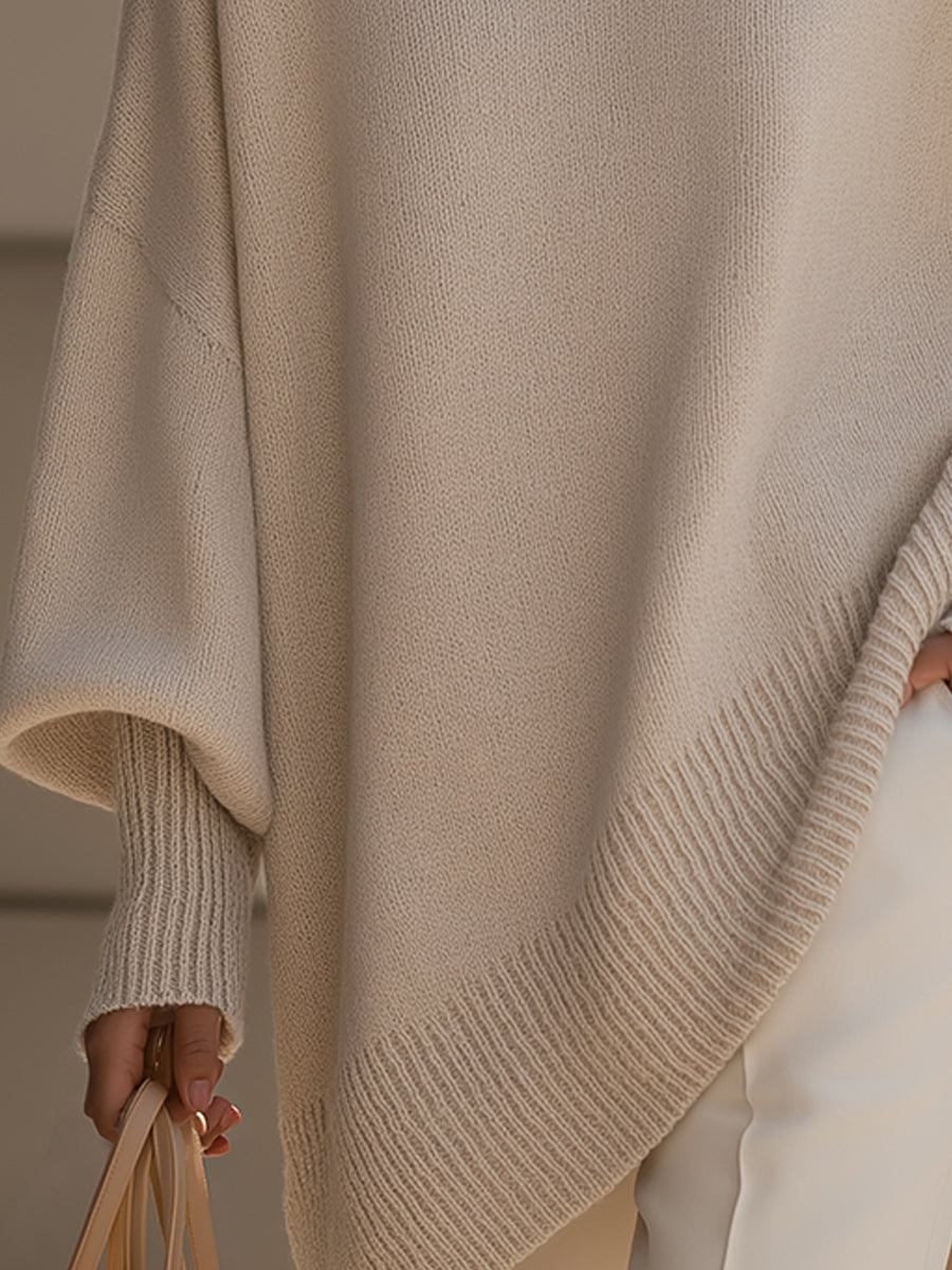 Women's Sweater | Oversized Poncho Ribbed Trim