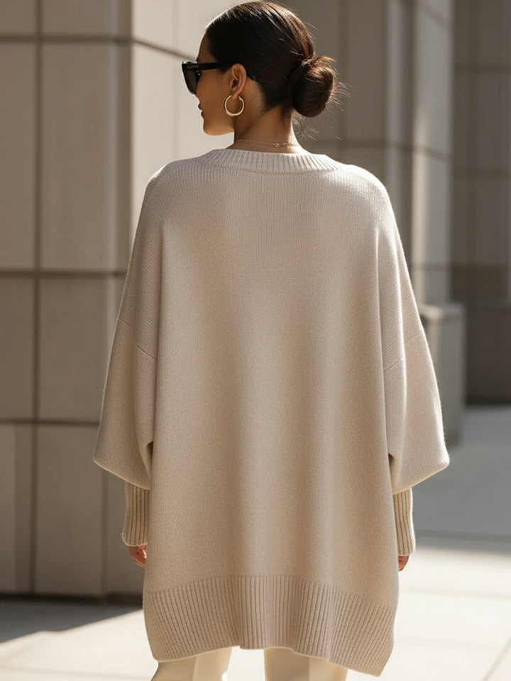 Women's Sweater | Oversized Poncho Ribbed Trim