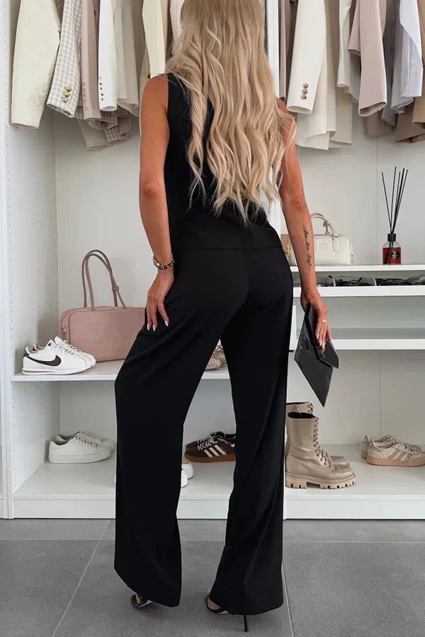 Women’s Matching Set | Sleeveless Button Vest Trousers