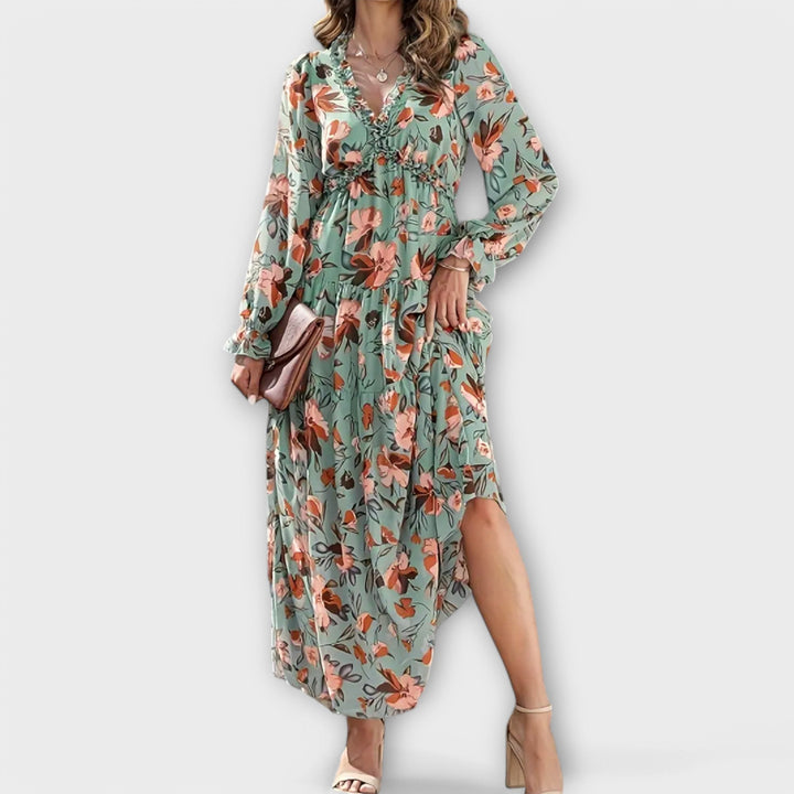 Women’s Dress | Floral V-Neck Long Sleeve Maxi