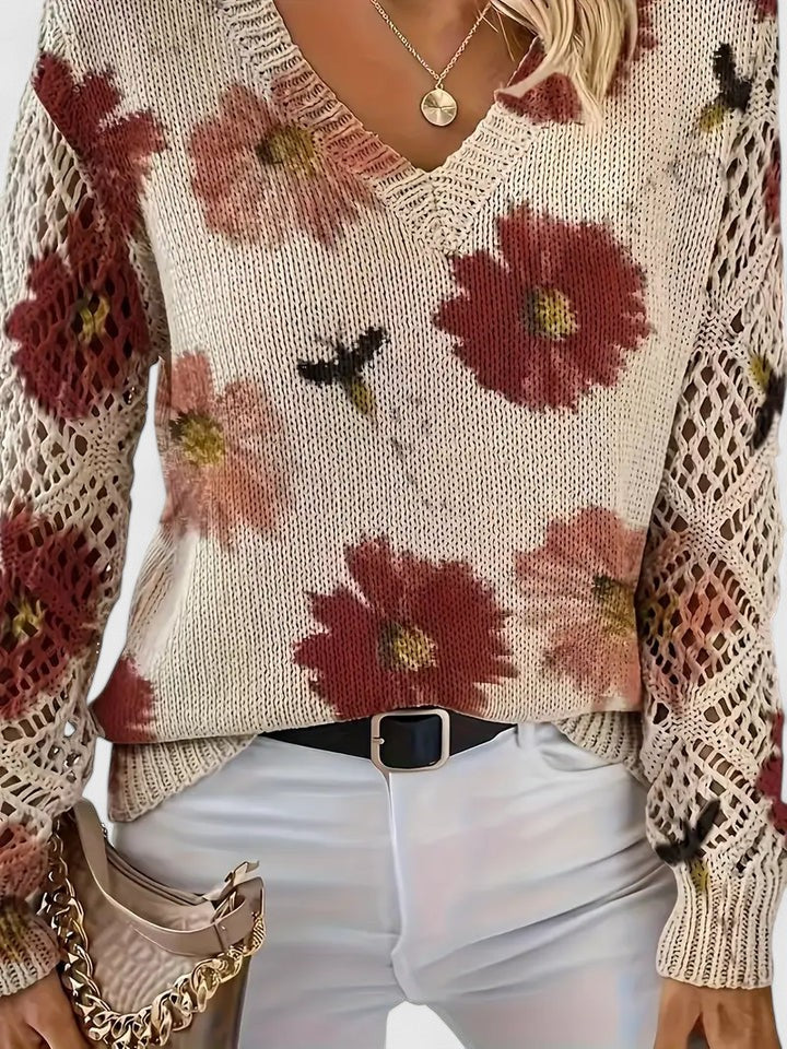 Women’s Sweater | V-Neck Floral Pattern