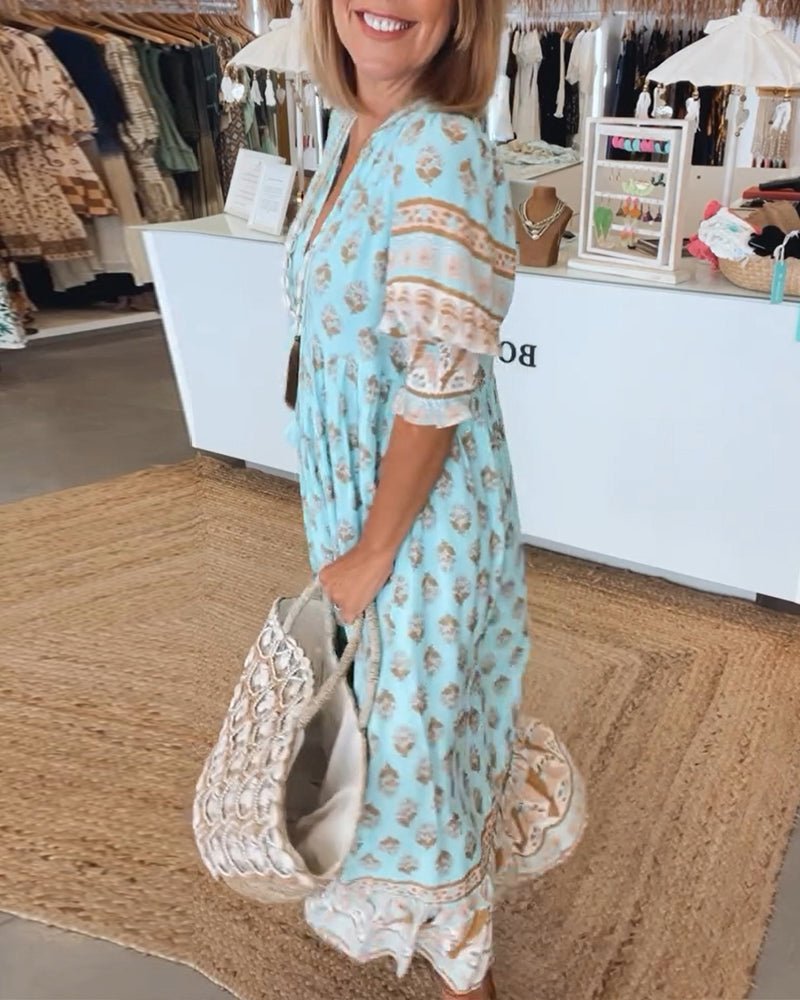 Women's Boho Dress | Tiered Maxi Ruffle Sleeve