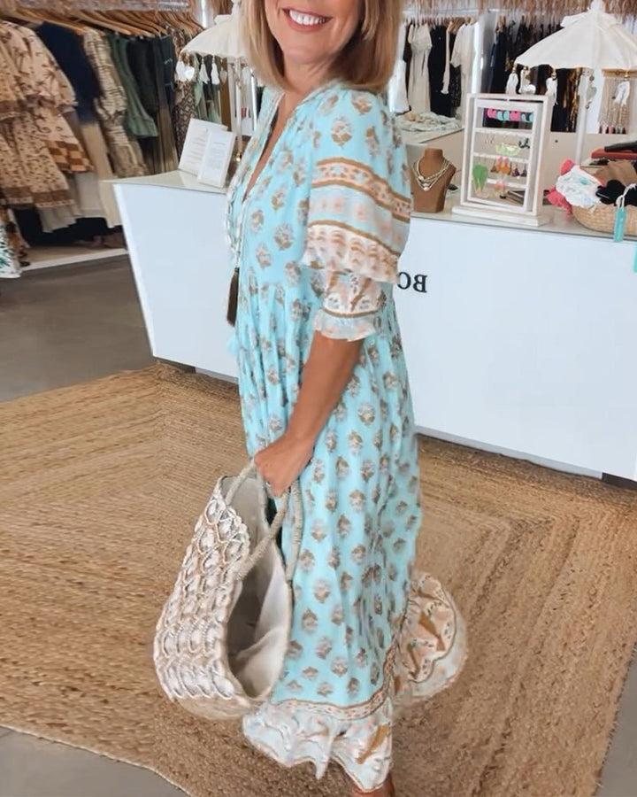 Women's Boho Dress | Tiered Maxi Ruffle Sleeve