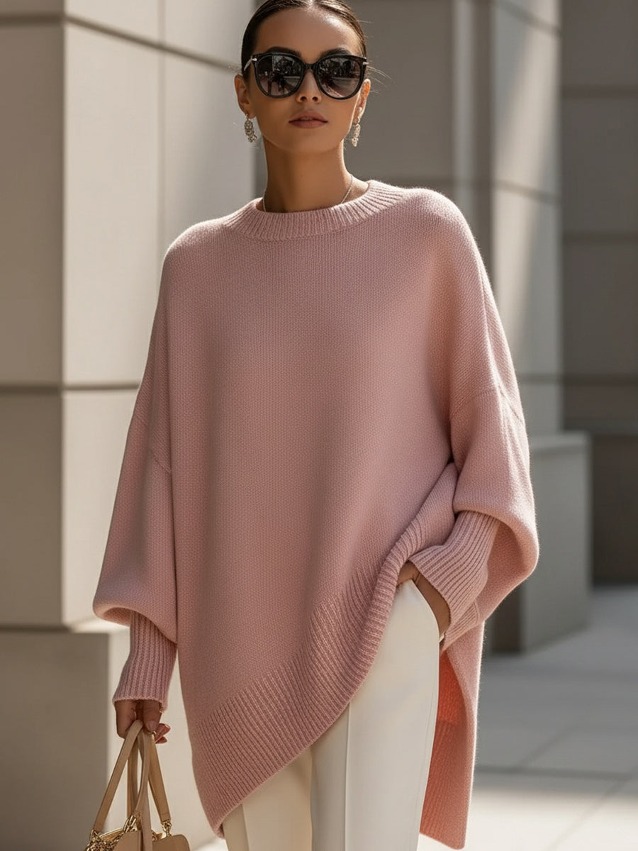 Women's Sweater | Oversized Poncho Ribbed Trim