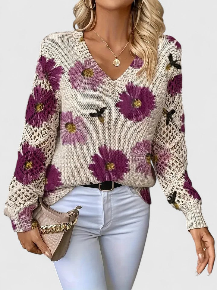 Women’s Sweater | V-Neck Floral Pattern