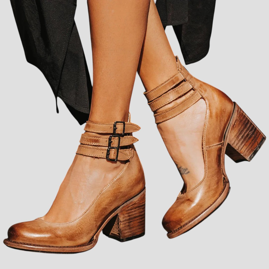 Block Heels for Women | Closed Toe Buckle Strap