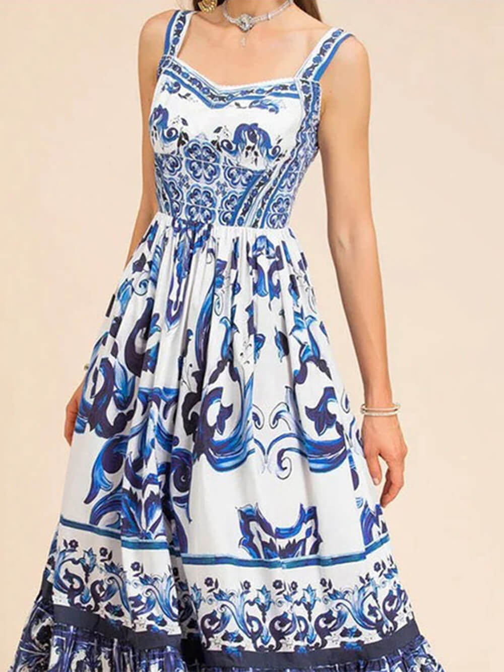Women's Boho Midi Dress | Square Neck Tiered