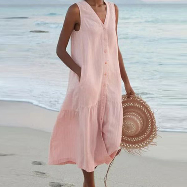 Women's Dress | Sleeveless Midi Button Front