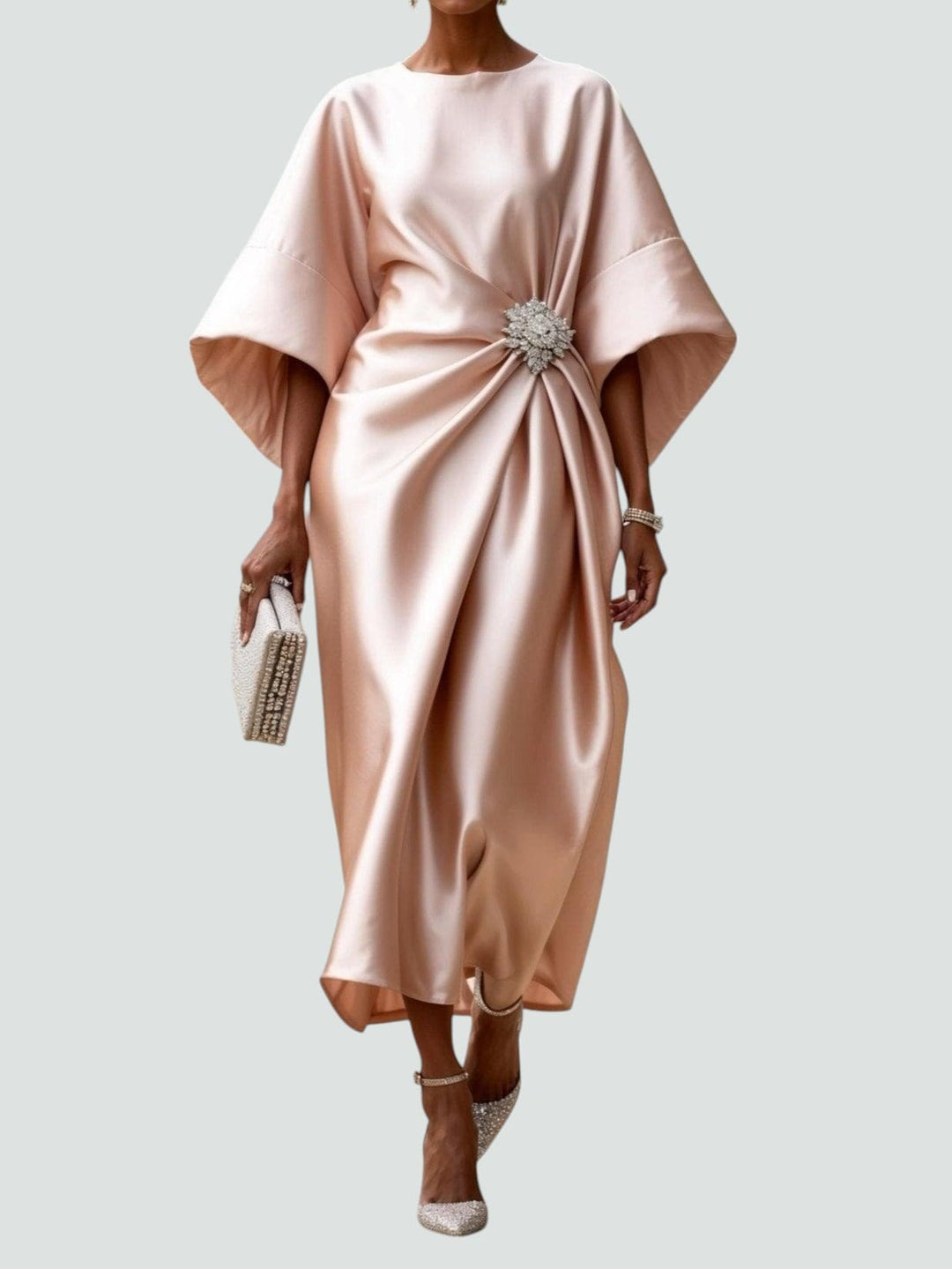 Women's Dress | Draped Midi Batwing Sleeve