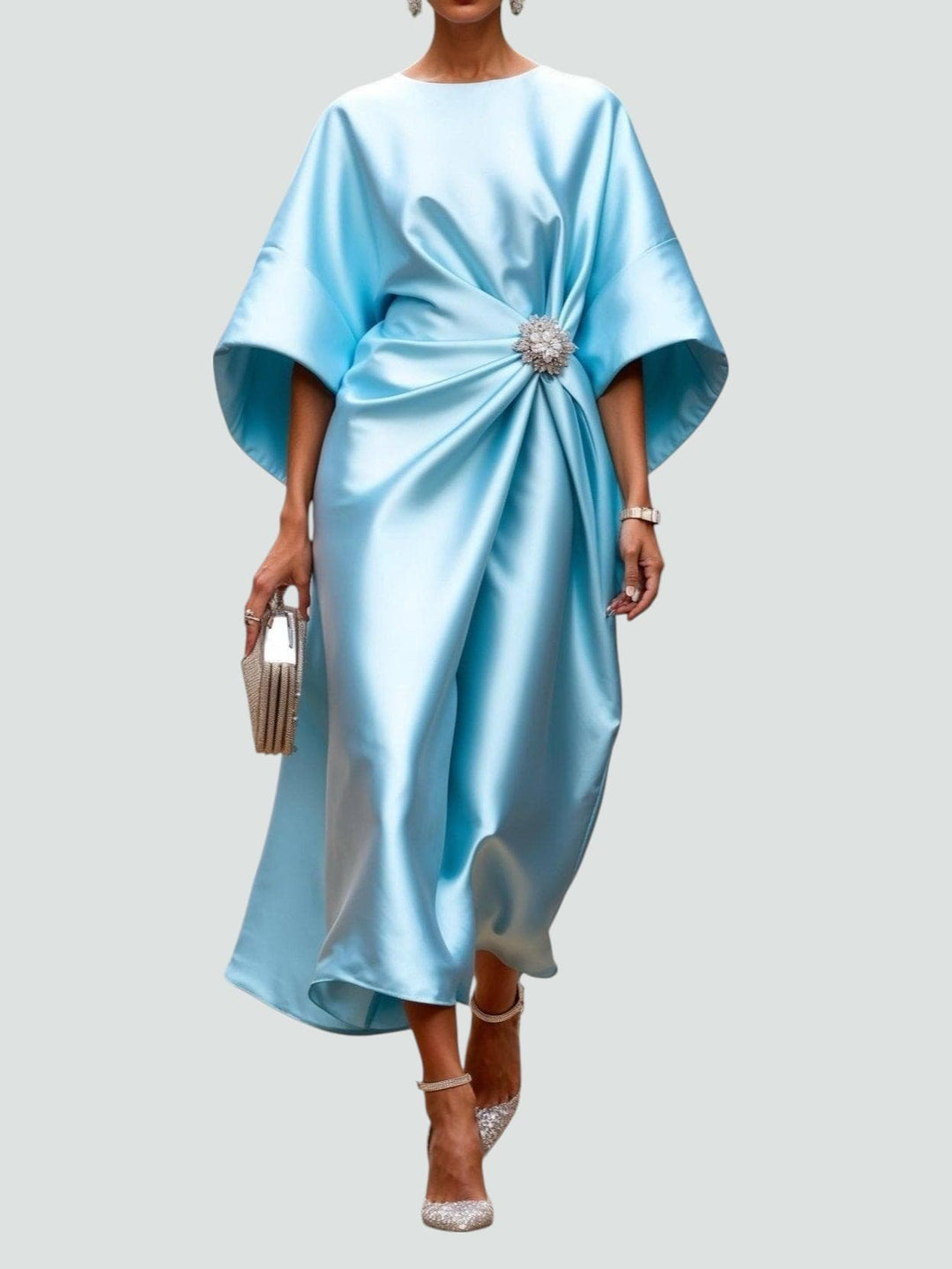 Women's Dress | Draped Midi Batwing Sleeve