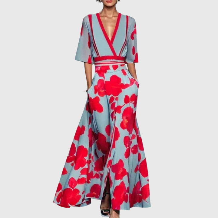Women's Wedding Guest Maxi Dress | V-Neck Wrap Floral