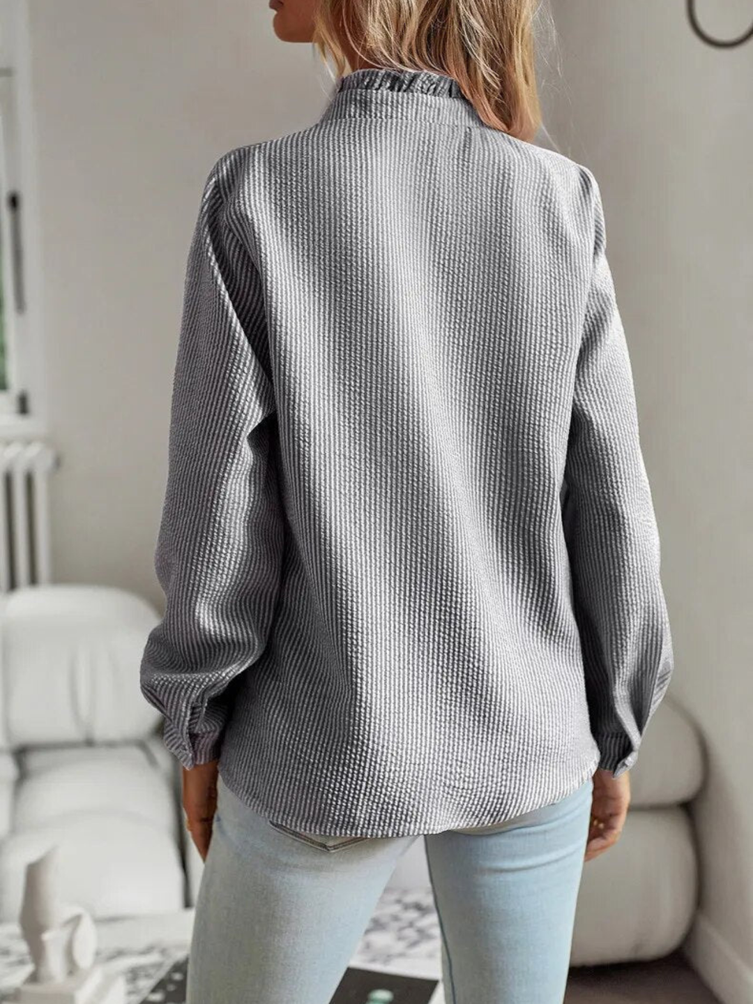 Women’s Blouse | Ruffle Front Button