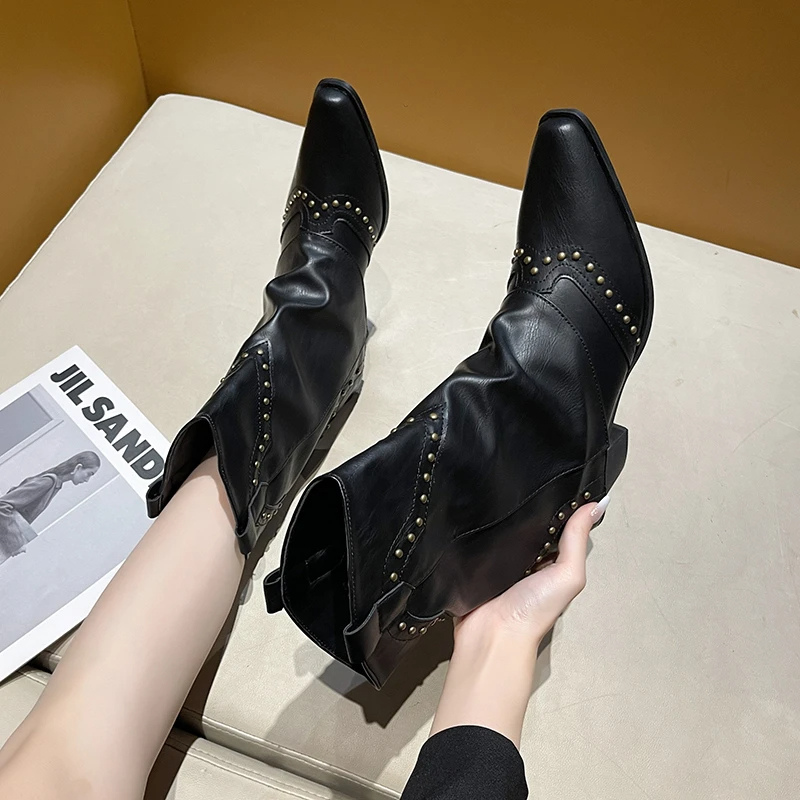Boots For Women | Ankle Stud Low Heel Slouch