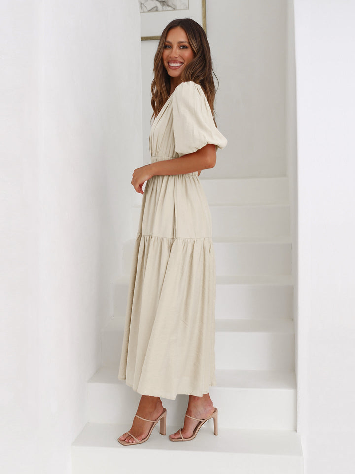 Women's Cocktail Midi Dress | Smocked V-Neck