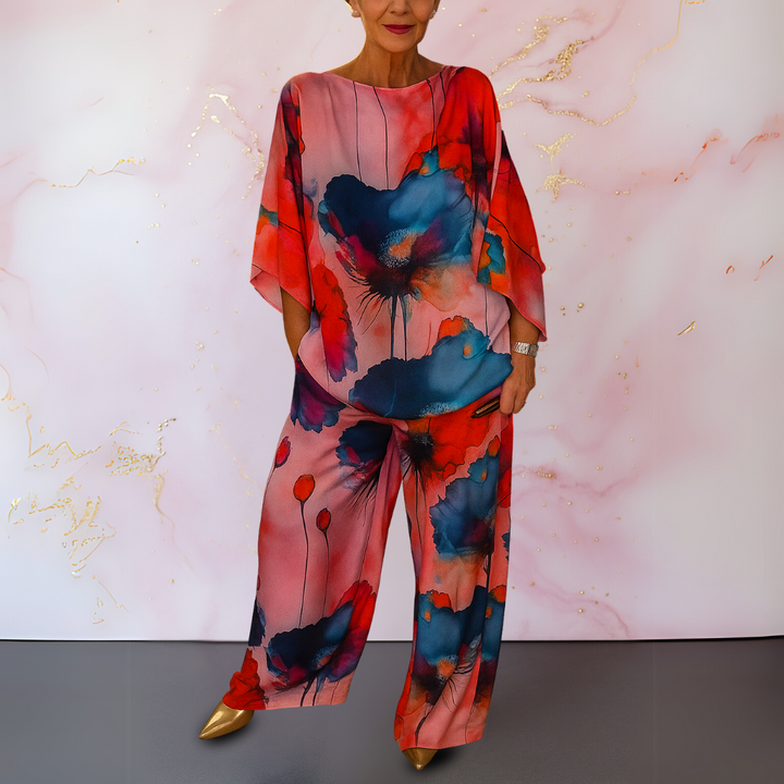 Women's Two-Piece Set  | Printed Top Wide Pants