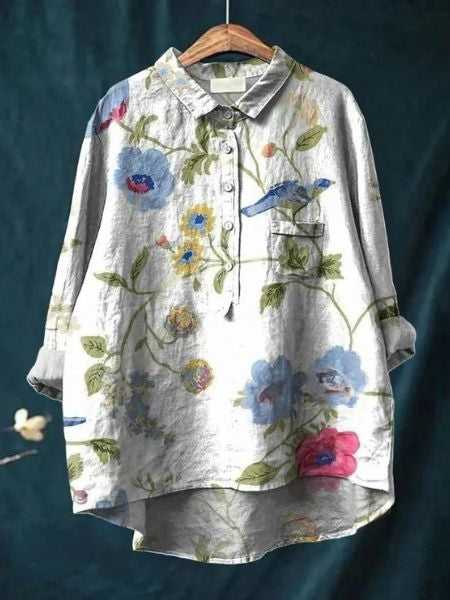 Women's Blouse | Abstract Floral Print Button Front