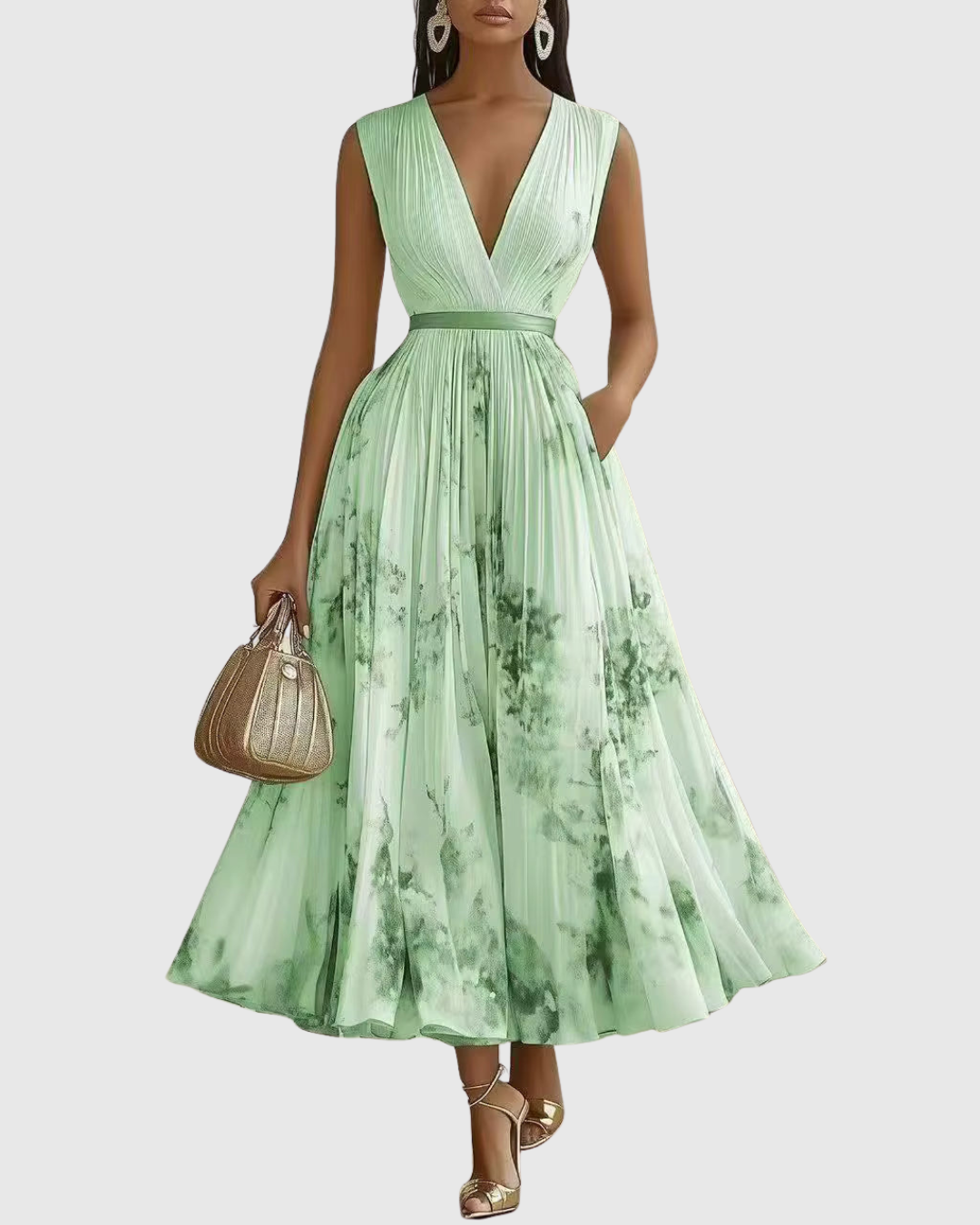 Women's Wedding Guest Maxi Dress | Pleated V-Neck