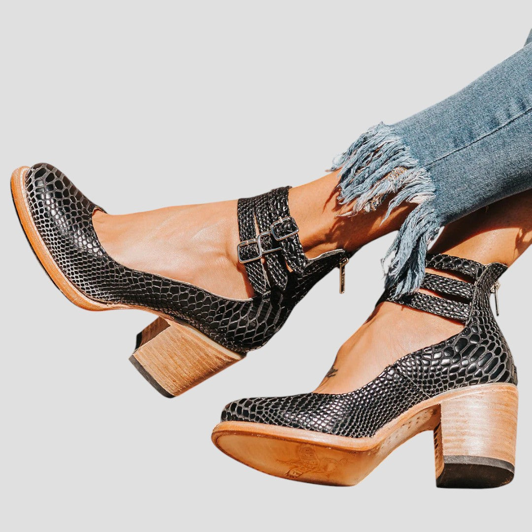 Block Heels for Women | Closed Toe Buckle Strap