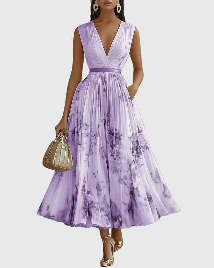 Women's Wedding Guest Maxi Dress | Pleated V-Neck