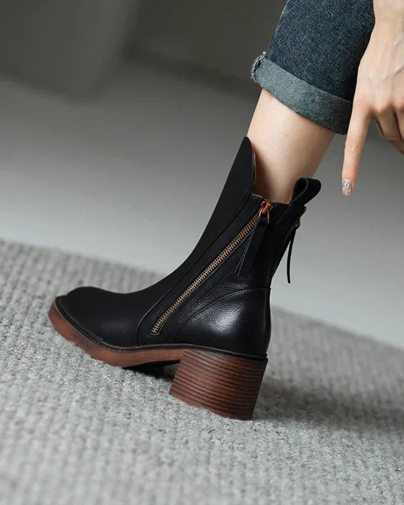 Boots For Women | Ankle Boots With Side Zipper And Block Heel