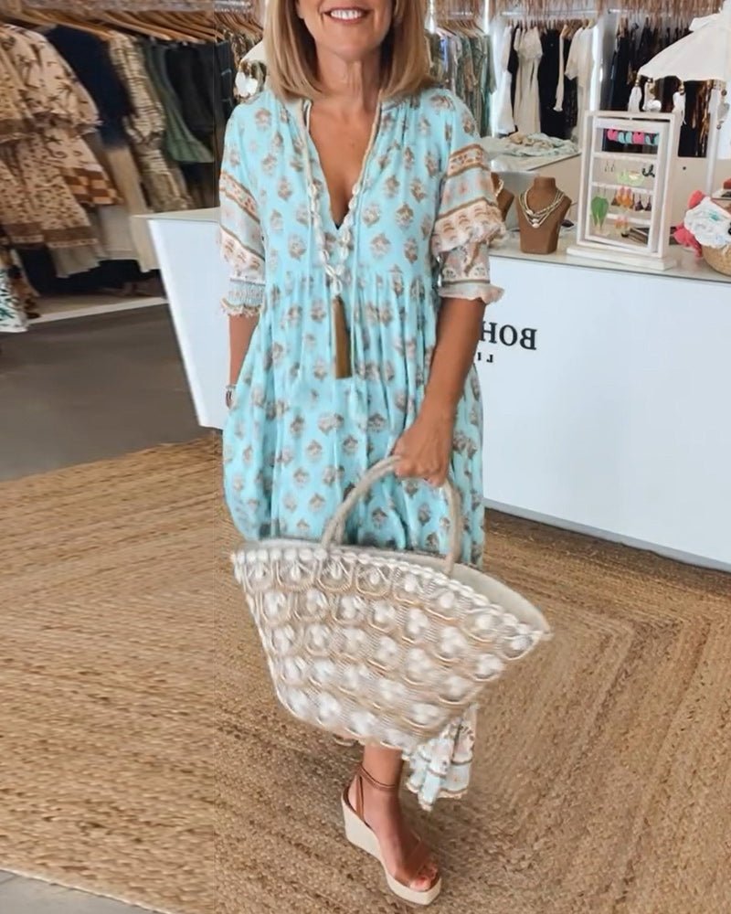 Women's Boho Dress | Tiered Maxi Ruffle Sleeve