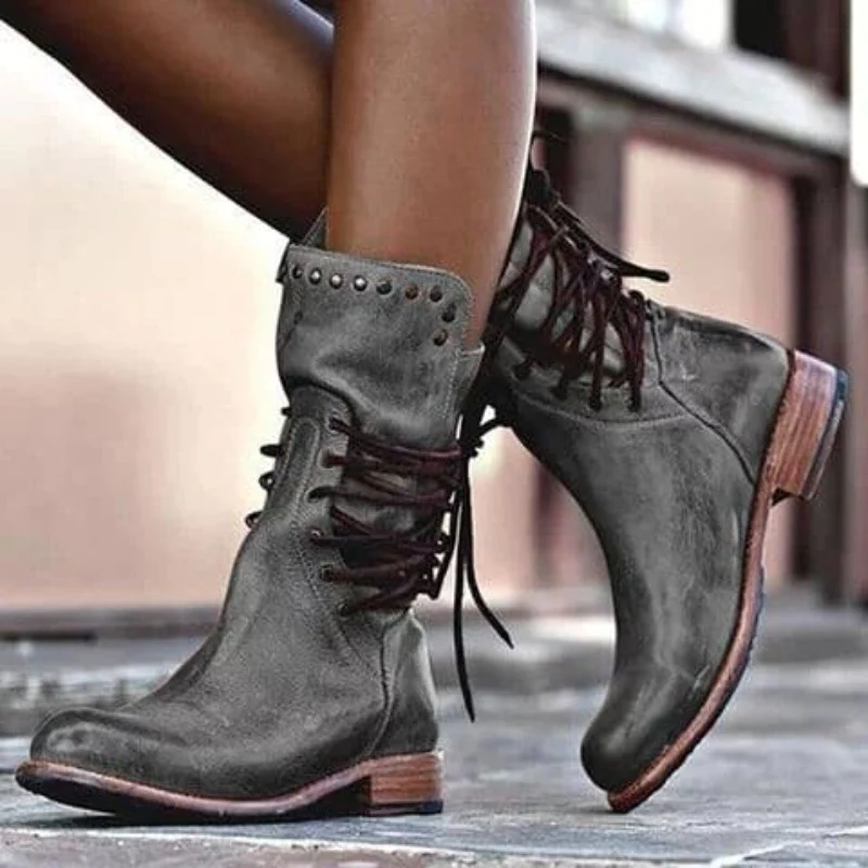 Boots For Women | Ankle Lace Up With Low Block Heel
