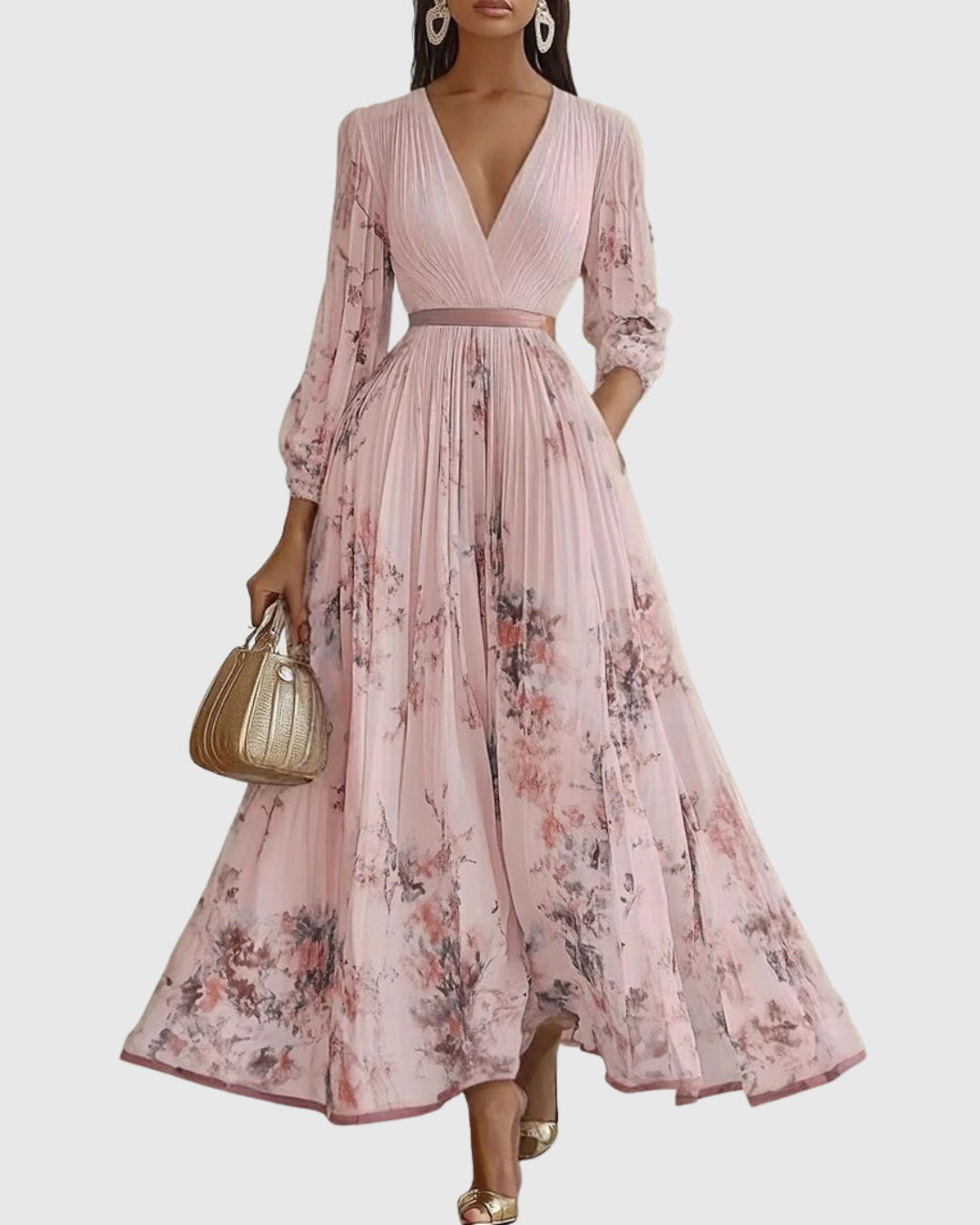 Women's Wedding Guest Maxi Dress | Pleated V-Neck