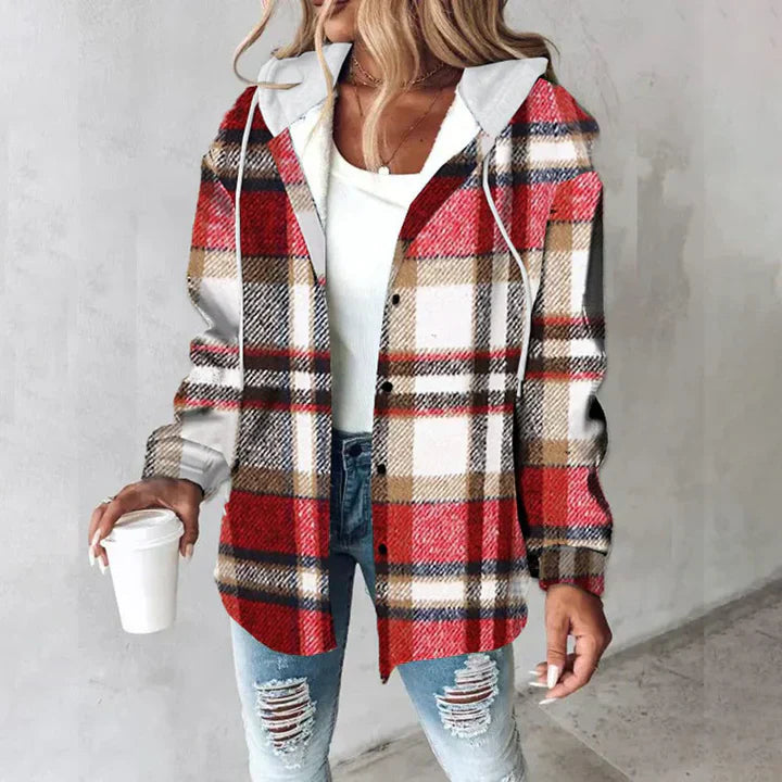 Women's Jacket | Hooded Plaid Long Sleeve