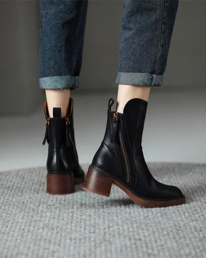 Boots For Women | Ankle Boots With Side Zipper And Block Heel