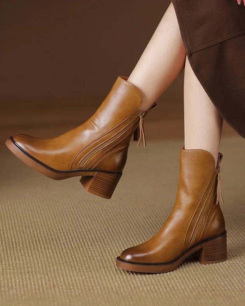 Boots For Women | Ankle Boots With Side Zipper And Block Heel