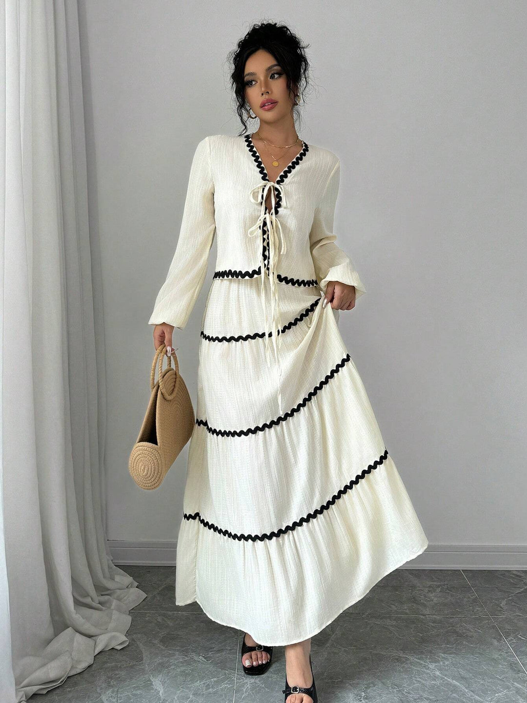 Women's Two-Piece Set | V-Neck Ruffled