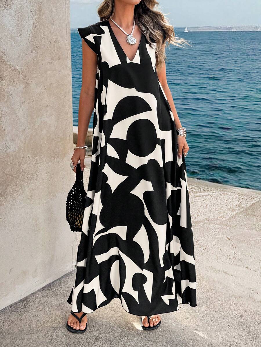 Women's Black Maxi Sundress | V-Neck