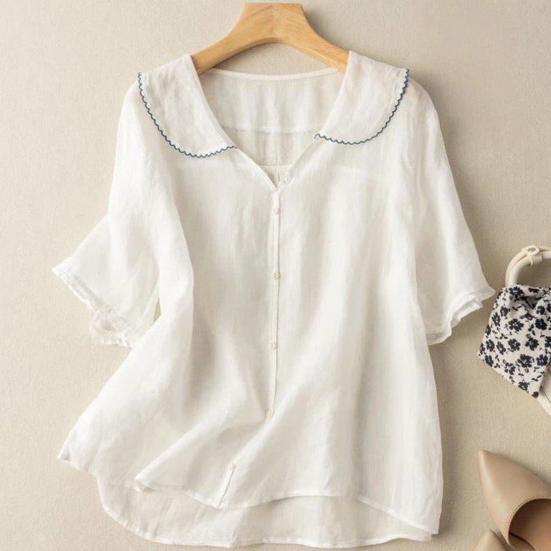 Women's Blouse |  Button Front Scalloped Collar