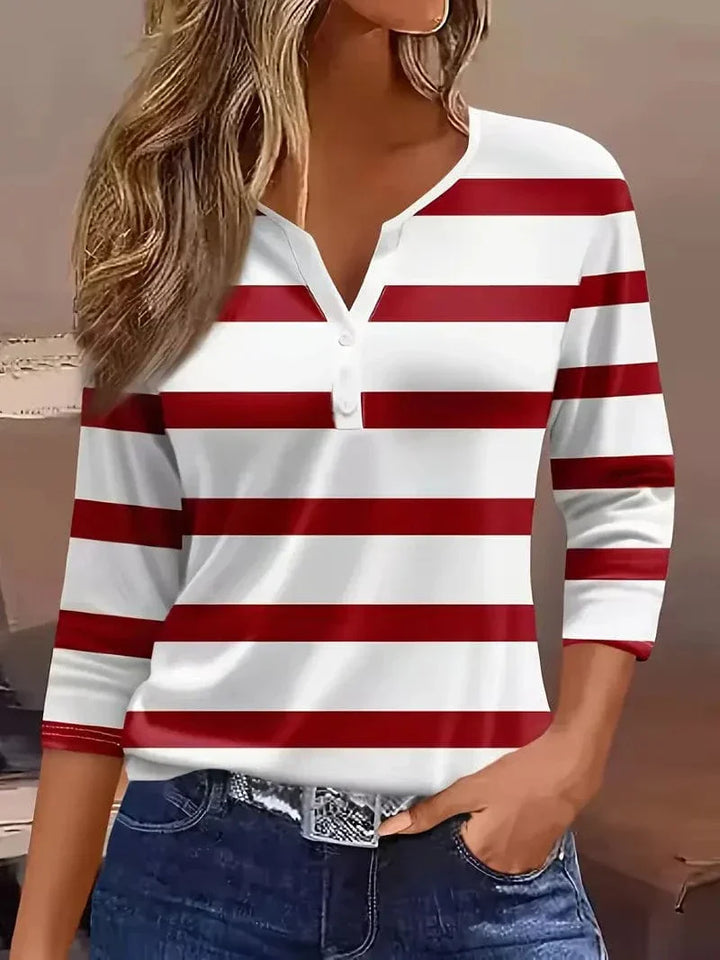 Women’s Blouse | Striped V-Neck