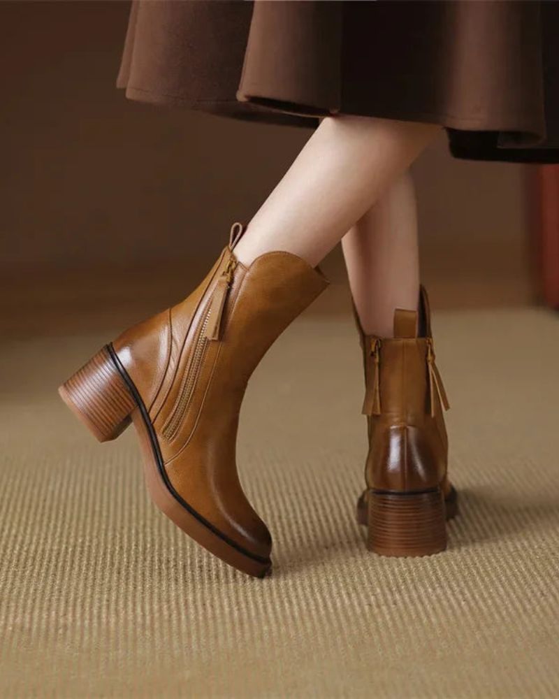 Boots For Women | Ankle Boots With Side Zipper And Block Heel