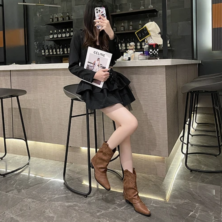 Boots For Women | Ankle Stud Low Heel Slouch