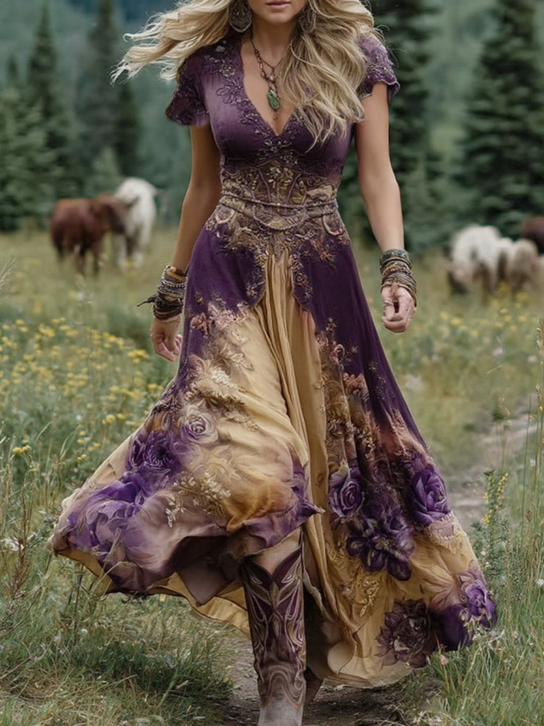 Women's Boho Maxi Dress | Floral Printed