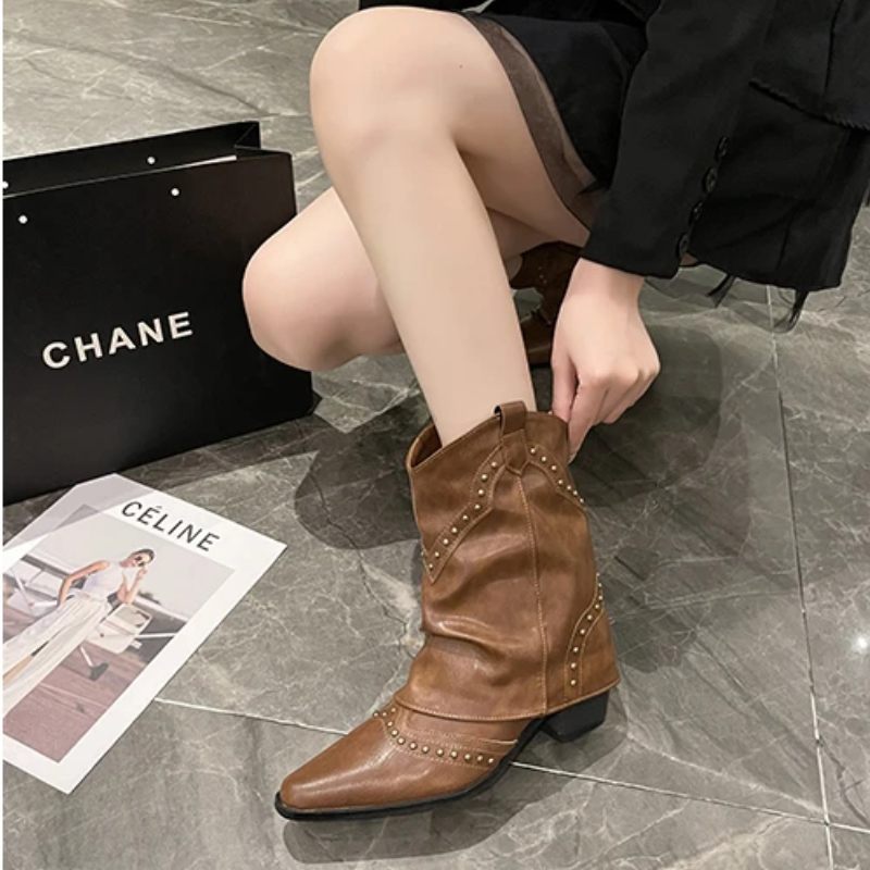 Boots For Women | Ankle Stud Low Heel Slouch