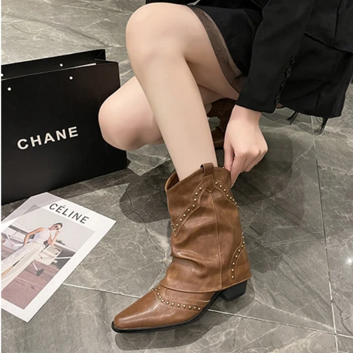 Boots For Women | Ankle Stud Low Heel Slouch