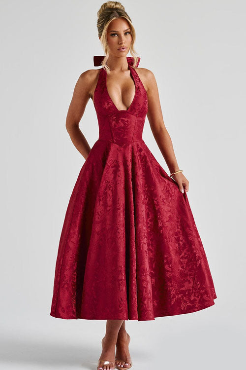 Women’s Dress | V-Neck Halterneck Maxi