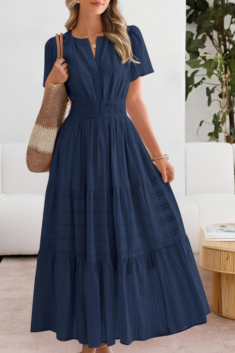 Women's Boho Midi Dress | Smocked Short Sleeve