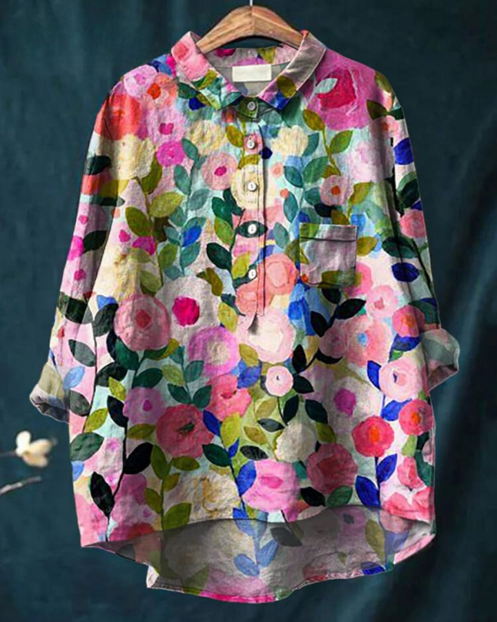 Women's Blouse | Abstract Floral Print Button Front