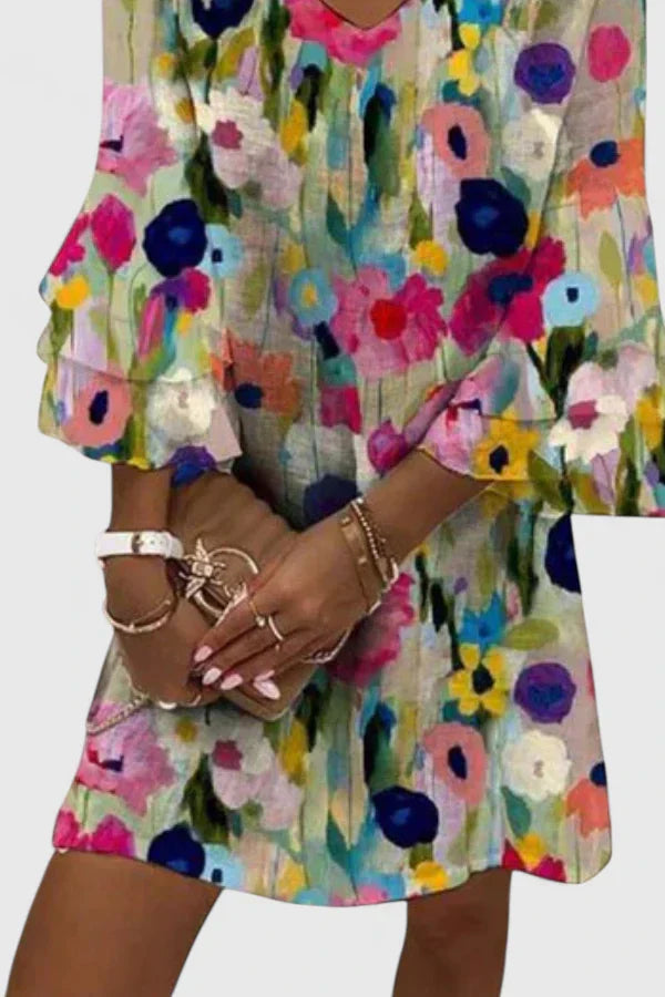 Women's Mini Sundress | V-Neck Bell Sleeve