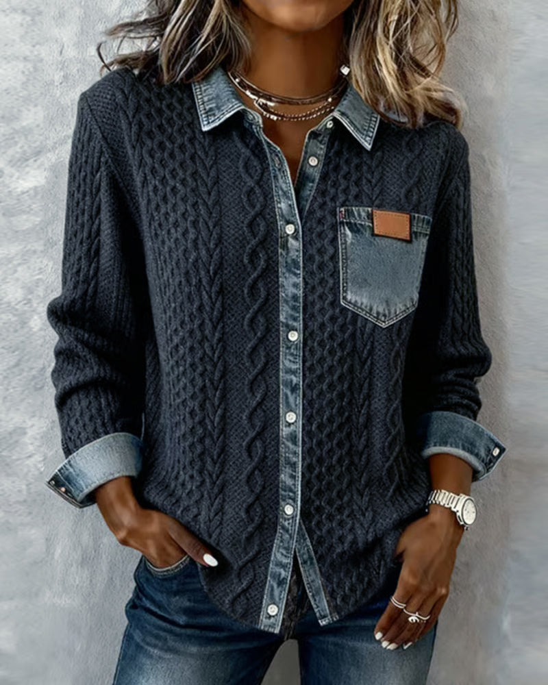 Women’s Blouse | Cable Pattern Button Front Blouse