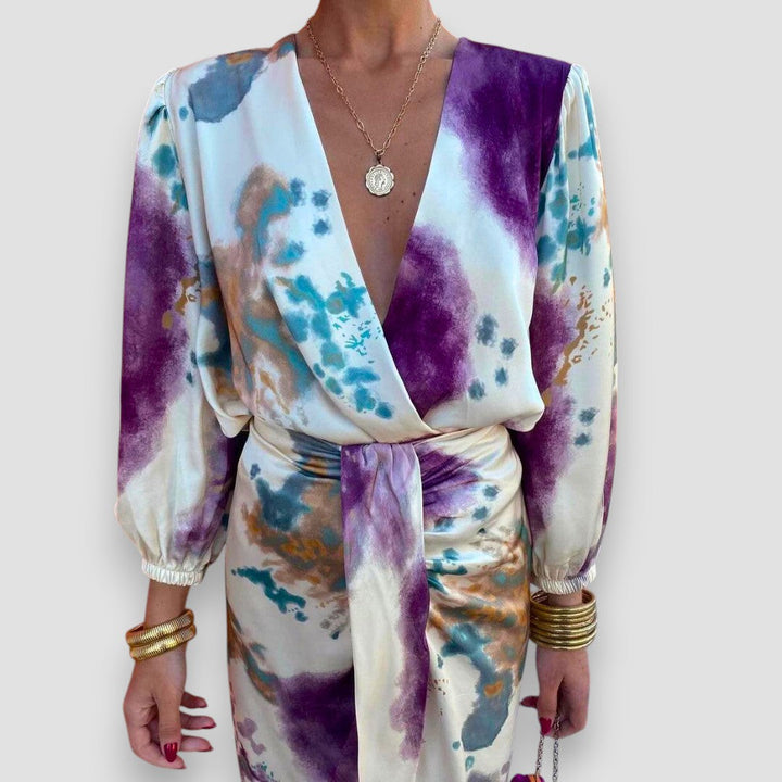 Women's Dress | Tie Waist Midi Abstract Print