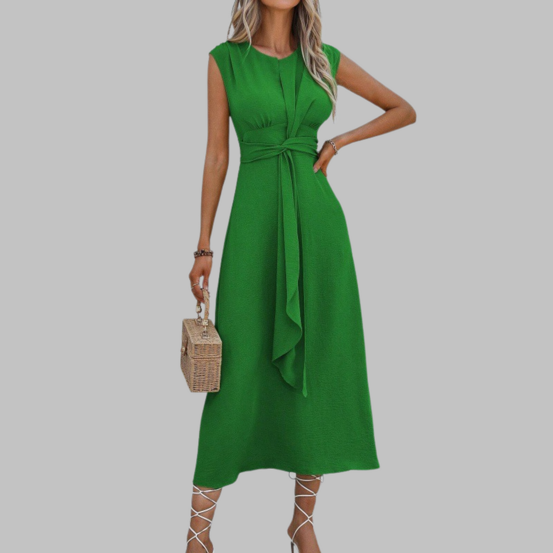 Women's Midi Sundress | A-Line Belted Sleeveless